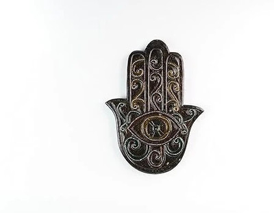 Bagus Hamsa hand Blessing Antique Wooden Wall Decor, Hamsa Wall Art Decorative Showpiece  -  0.5 cm(Wood, Brown)