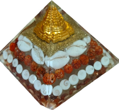 sekzina LAXMI YANTR PIRAMID natural Gomati Chakra along with the sacred Shree Yantra Decorative Showpiece  -  8 cm(Crystal, Multicolor)