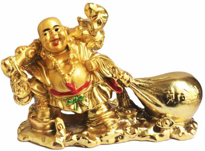 BLESSINGS PARADISE Exclusive Feng Shui Lucky Laughing Buddha pulling big Potli, medium size statue Decorative Showpiece  -  7.62 cm(Polyresin, Gold)