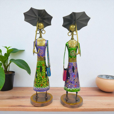 Shree Krishna Gifts And Decor Umbrella Lady Set of 2 Decorative Showpiece  -  38 cm(Iron, Multicolor)