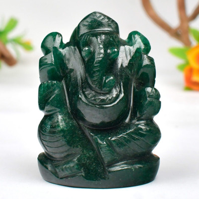 SS Murti Green Jade 100-150 Gm Crystal Stone Ganesha Statue Ganesh for Idol Pooja Mandir Decorative Showpiece  -  5 cm(Stone, Dark Green)