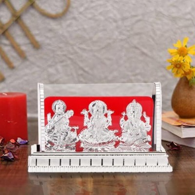 Awesome Craft Silver Lord Ganesh Maa Lakshmi & Maa Saraswati Acrylic Idol Car Office Table Decorative Showpiece  -  10 cm(Ceramic, Silver)