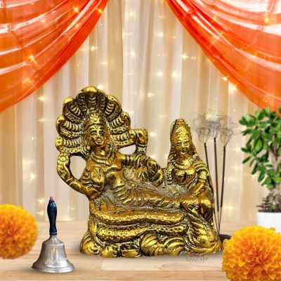 Cratftera Golden Metal Vishnu Ji With Laxmi Statue Decorative Showpiece  -  10 cm(Brass, Gold)