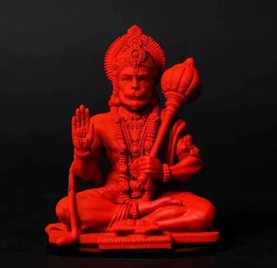 Digital Comm Hanuman Ji Ki Murti In Blessing Posture With Gada Sitting Temple Car Dashboard Decorative Showpiece  -  9 cm(Resin, Orange)