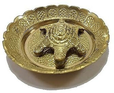 SBBCO Metal Feng Shui Golden Tortoise on Brass Plate Decorative Showpiece  -  2 cm(Brass, Gold)