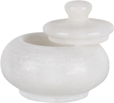 BHAVIKADECOR Marble Sindoor Box Sindoor Dabbi, Kumkum Bharni Kumkum Box (Pack of 1) Decorative Showpiece  -  6 cm(Marble, White)