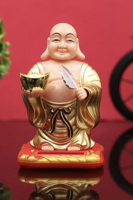 sculpmart Solar Buddha Moving Head And Weaving Fan For Good Luck And Money Decorative Showpiece  -  11 cm(Resin, Multicolor)
