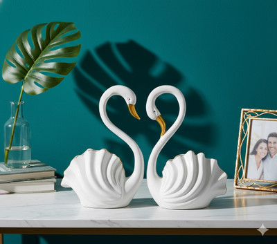 NEFA DECOR Romantic Love Swan Pair Statue Duck Couple Decorative Showpiece  -  22.1 cm(Polyresin, White)