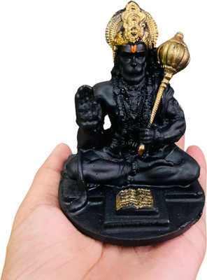 SBBCO Handcrafted Marble Lord Hanuman Ji Idol with Gada for Home Temple Decorative Showpiece  -  7 cm(Resin, Black)