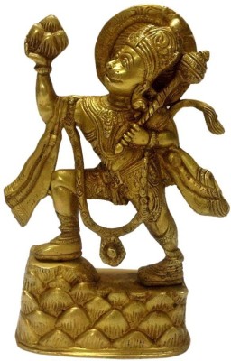 Mable Statue of Hanuman lifting Parvat Decorative Showpiece  -  25.36 cm(Brass, Yellow)