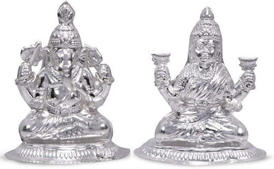 ASTRO-D Astro-D White MetalShri Lakshmi Ganesh Idol/Murti Decorative Showpiece  -  11 cm(Silver Plated, Silver)