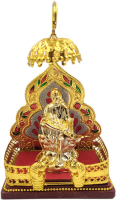 shinde exports Shirdi Sai Baba car dashboard statue Decorative Showpiece  -  12 cm(Metal, Gold)