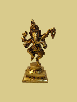 Brass idol Fine Brass Idol by Idol Home Decor | Dancing Ganesha, 6 Inch Height, 760 Gram Decorative Showpiece  -  15 cm(Brass, Gold)