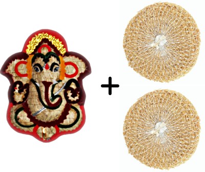 ROOTS Lavancha/vetriver Ganesha 5 Inches for car/wall hanging with 2 Body Scrubber Decorative Showpiece  -  13 cm(Coir, Fiber, Beige)