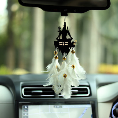 Dream Catcher Car Hanging Shivji with White Feathers Hanging Car Hanging Ornament(Pack of 1)