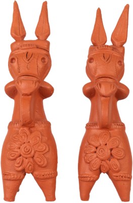 Amar Mati Terracotta Bankura Horse Pair 7 inch, Handmade, Tabletop Decorative Showpiece  -  18 cm(Terracotta, Red)