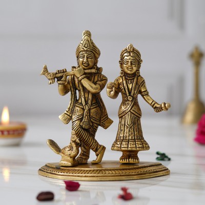 shyam antique creation Radha Krishna Murti Divine Love Couple Idol Statue for Pooja Home Office Décor Decorative Showpiece  -  13.97 cm(Brass, Gold)