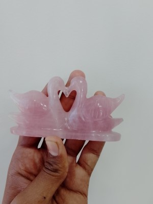 reiki Rose quartz Mandarin duck Decorative Showpiece  -  15 cm(Crystal, Pink)