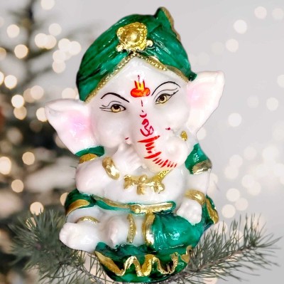 RAMASITA Ganesha Idol | Ganesh Statue | Ganesha murti Ganpati Bappa Murti Decorative Showpiece  -  10 cm(Marble, Green, White)