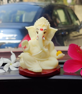 Electrum Kala Udyam Gaddi Ganesha with MDF Base for Car Dashboard, Home, and Office Decorative Showpiece  -  10.2 cm(Polyresin, White)