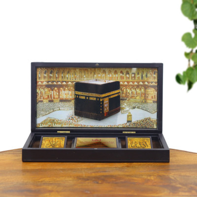 STARLIGHT Mecca Madina Pocket Temple Frame – Spiritual Decorative Piece Decorative Showpiece  -  12.7 cm(Metal, Gold)