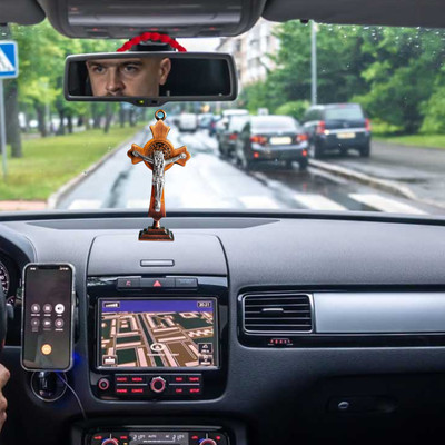 Sullery Jesus Cross Christian Cross Car Dashboard Office Decorative Showpiece Decorative Showpiece  -  4.7 cm(Metal, Copper)