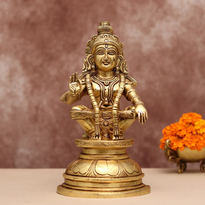 janijatra Brass Ayyappa Idol 12 Inch – Handcrafted Ayyappan Murti for Home Pooja and Decor Decorative Showpiece  -  39 cm(Brass, Gold)