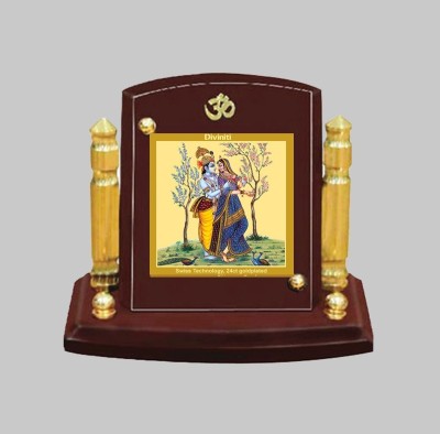 DIVINITI Radhakrishna God Idol PhotoFrame CarDashboard TableDécor | MDF 1B P+ Decorative Showpiece  -  7 cm(Wood, Brown)