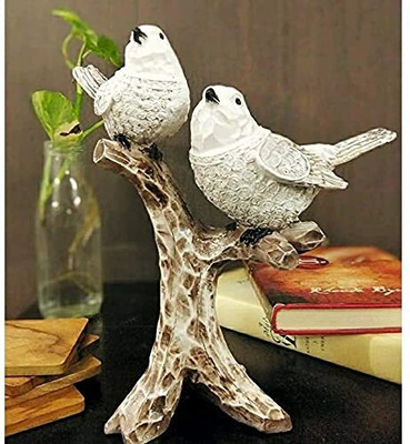 36 gun serve sampaan 2 Birds Sitting On Tree Branch Sculpture Sparrow Pair Showpiece Figurine Decorative Showpiece - 15 cm(Resin, White)