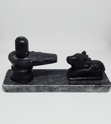 KRAFT CLOUDS Stone Shivling Nandi Set on Plate for Pooja in temple, home | Small size Decorative Showpiece  -  12 cm(Marble, Black)