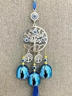Radhe Krishna EVIL EYE HANGING WALL HANGING TREE FANG SHUI HOME OFFICE CAR GIFTS HOME DECOR Decorative Showpiece  -  12 cm(Metal, Blue, Silver)