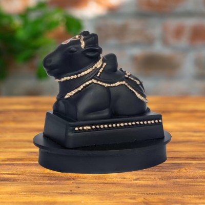 DARIDRA BHANJAN Stone Nandi Idol - Nandi Ji for Pooja of Lord Shiva Bholenath Decorative Showpiece  -  7 cm(Resin, Black)