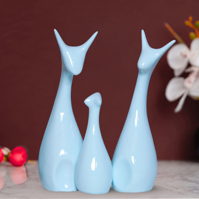 Flipkart SmartBuy Lucky Deer Statue Family Piano Finish Ceramic Figures Deer Couple showpiece Decorative Showpiece  -  25 cm(Polyresin, Blue)