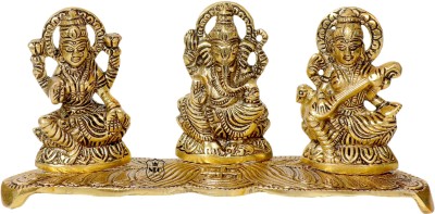 Neo Classic Laxmi Ganesh Saraswati Idol Decoration Pooja Showpiece Sitting Idol Decorative Showpiece  -  10 cm(Aluminium, Gold)