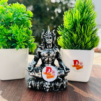 PUCHCHI Shiv Shiva Murti Statue Idols for Car Dashboard | Bholenath I Mahakal I Adiyogi Decorative Showpiece  -  3.9 cm(Resin, Silver)