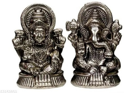 DARIDRA BHANJAN Lakshmi Ganesh / Laxmi ganesh idol /Ganesha Laxmi/Brass Statue Decorative Showpiece  -  8 cm(Metal, Silver)