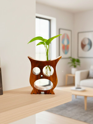 Ornadwell Owl Shape Planter Brown Premium Rosewood Matte Home Decor Decorative Showpiece  -  23 cm(Glass, Brown)