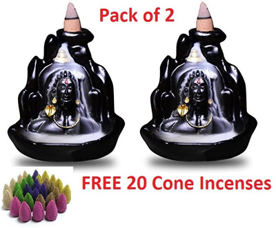 reeldot Lord Shiva Adiyogi Mandir Backflow Cone Incense Showpiece With 20 Free Cone Decorative Showpiece  -  12 cm(Marble, Multicolor)