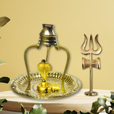 DARIDRA BHANJAN ShivLing with Brass Trishul Shivling Stand for abhishek Shivling puja thali set Decorative Showpiece  -  12 cm(Metal, Gold)