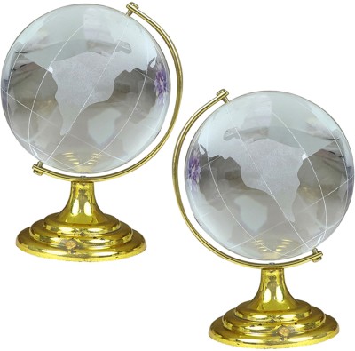 REIKI CRYSTAL PRODUCTS Glass World Globe With Golden Stand For Decorative Showpiece, Globe For Success Decorative Showpiece  -  8 cm(Glass, Metal, Clear, Gold)