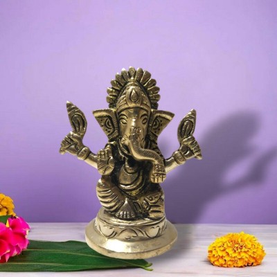 BRASS BLESSING Hindu Lord GANESHA | Brass Murti | For Pooja Home Decoration (2668) Decorative Showpiece  -  4 cm(Brass, Multicolor)