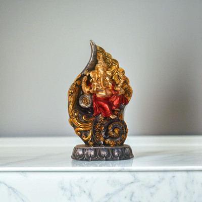 Miss Peach Handcrafted Resin Divine Wisdom:Graceful Ganesh Statue of Prosperity & Knowledge Decorative Showpiece  -  30 cm(Polyresin, Multicolor)