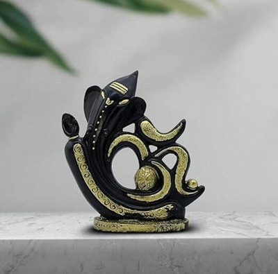 Krishan Modern Abstract Ganesha Statue with OM Symbol -Idol for Home Temple Decor Decorative Showpiece  -  19 cm(Resin, Black)