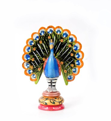 Malviya Handicrafts Handcrafted Wooden Dancing Peacock Decorative Showpiece  -  10.5 cm(Wood, Multicolor)
