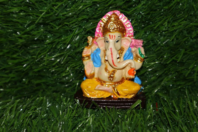 salvusappsolutions Handmade Ceramic Lord Ganesha Murti Ganesh Idol car Dashboard 2 INCH Decorative Showpiece  -  7 cm(Ceramic, Multicolor)