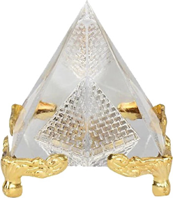 Gokulshoppe Feng Shui Glass Pyramid Crystal Pyramid With Stand For Positive Energy,4.5CM Decorative Showpiece  -  4.5 cm(Crystal, Clear, Gold)