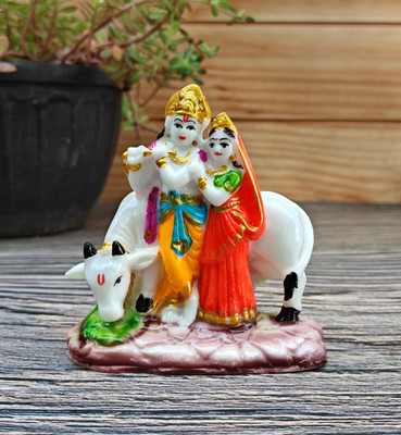 shinde exports radha krishna with cow marble murti statue idol Decorative Showpiece  -  10 cm(Marble, Multicolor)
