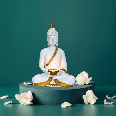 Flipkart SmartBuy Serene Resin Buddha with Diya Showpiece - Spiritual Home Decor Decorative Showpiece  -  22 cm(Polyresin, Multicolor)