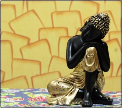 eCraftIndia Handcrafted Lord Buddha Resting on Knee Decorative Showpiece  -  26 cm(Polyresin, Black, Gold)