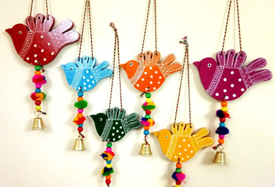 MLH Bird Hanging Handmade and Hand Painted for Wall and Home Decorative Showpiece  -  35 cm(Wood, Multicolor)
